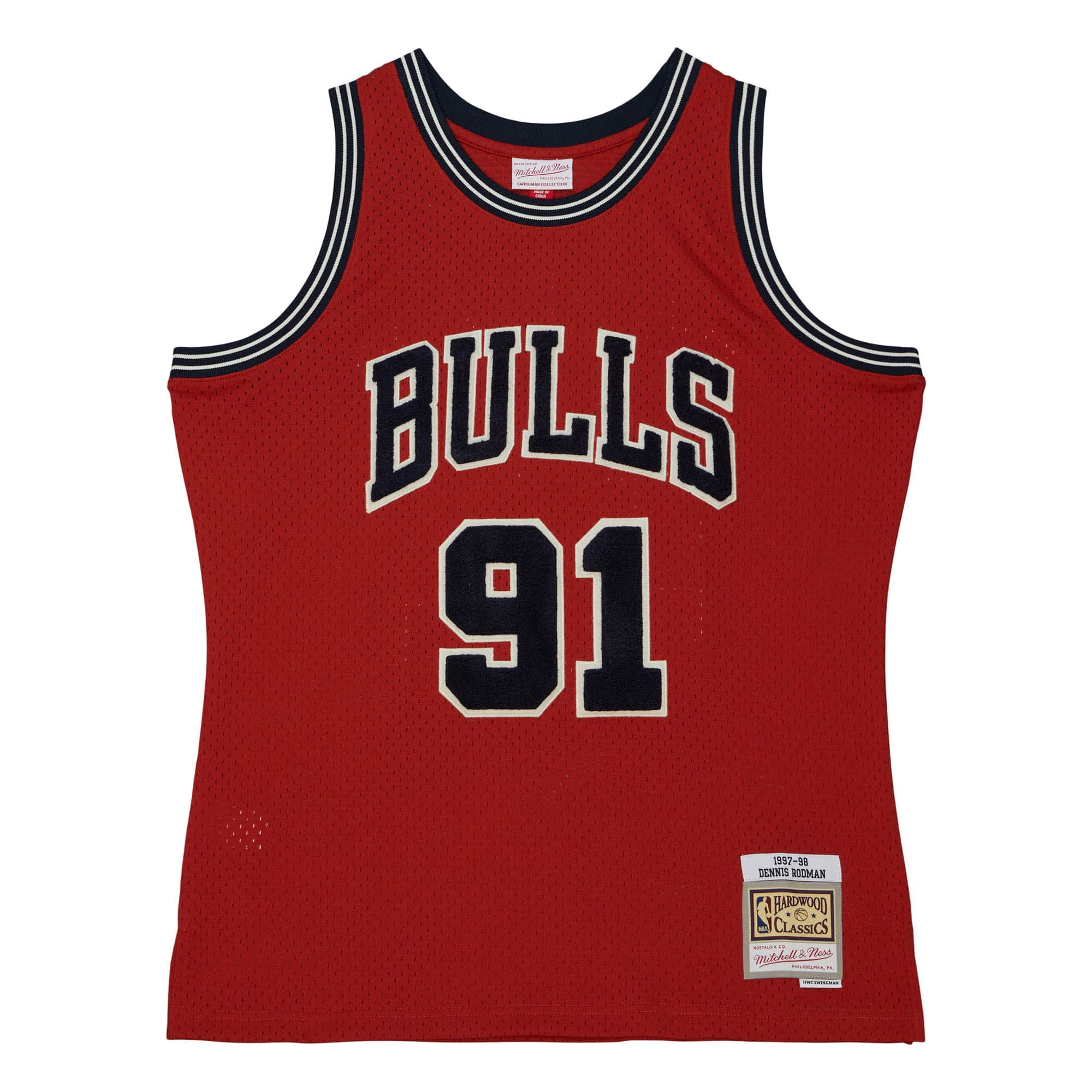 Купить Джерси Mitchell & Ness Off Court Chenille Swingman Dennis Rodman Chicago Bulls 1997-98 | TFSM5882-CBU97DRDRED в Москве или заказать доставку на Slamdunk.su