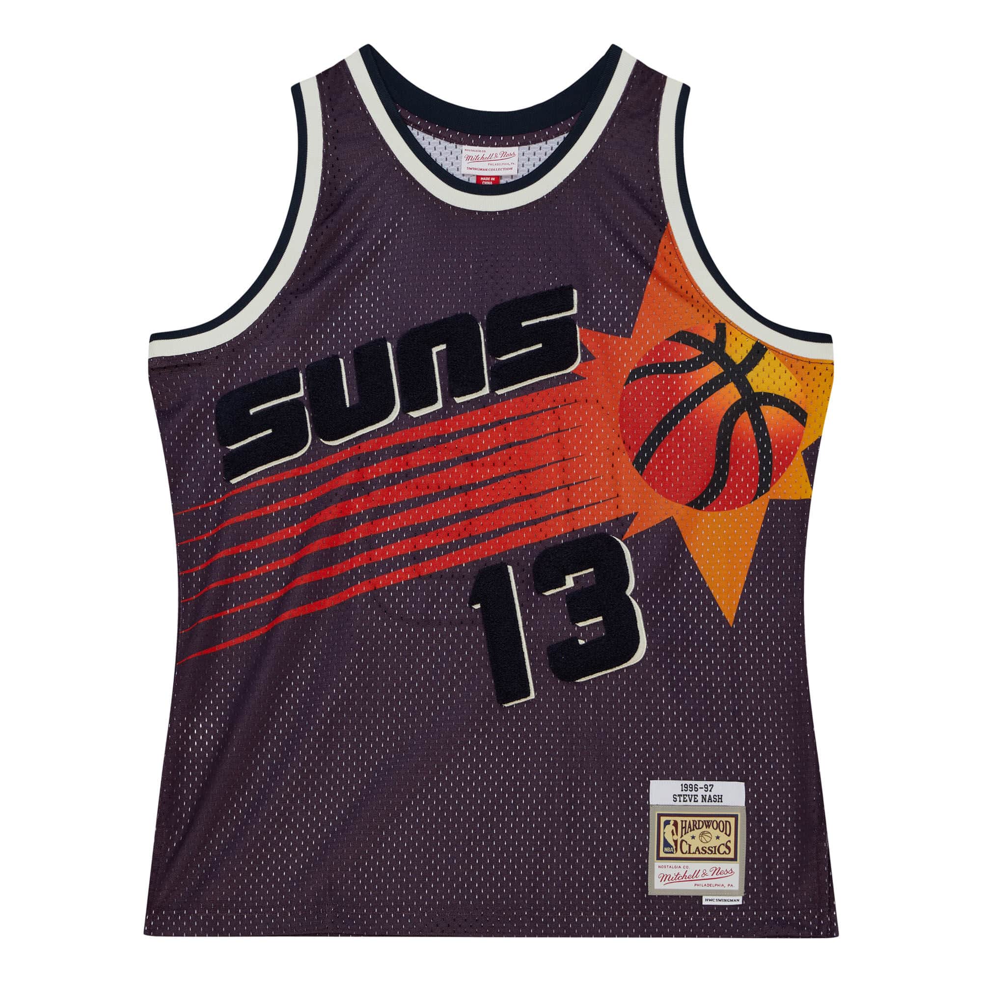 Купить Джерси Mitchell & Ness Off Court Chenille Swingman Steve Nash Phoenix Suns 1996-97 | TFSM5882-PSU96SNAPURP в Москве или заказать доставку на Slamdunk.su